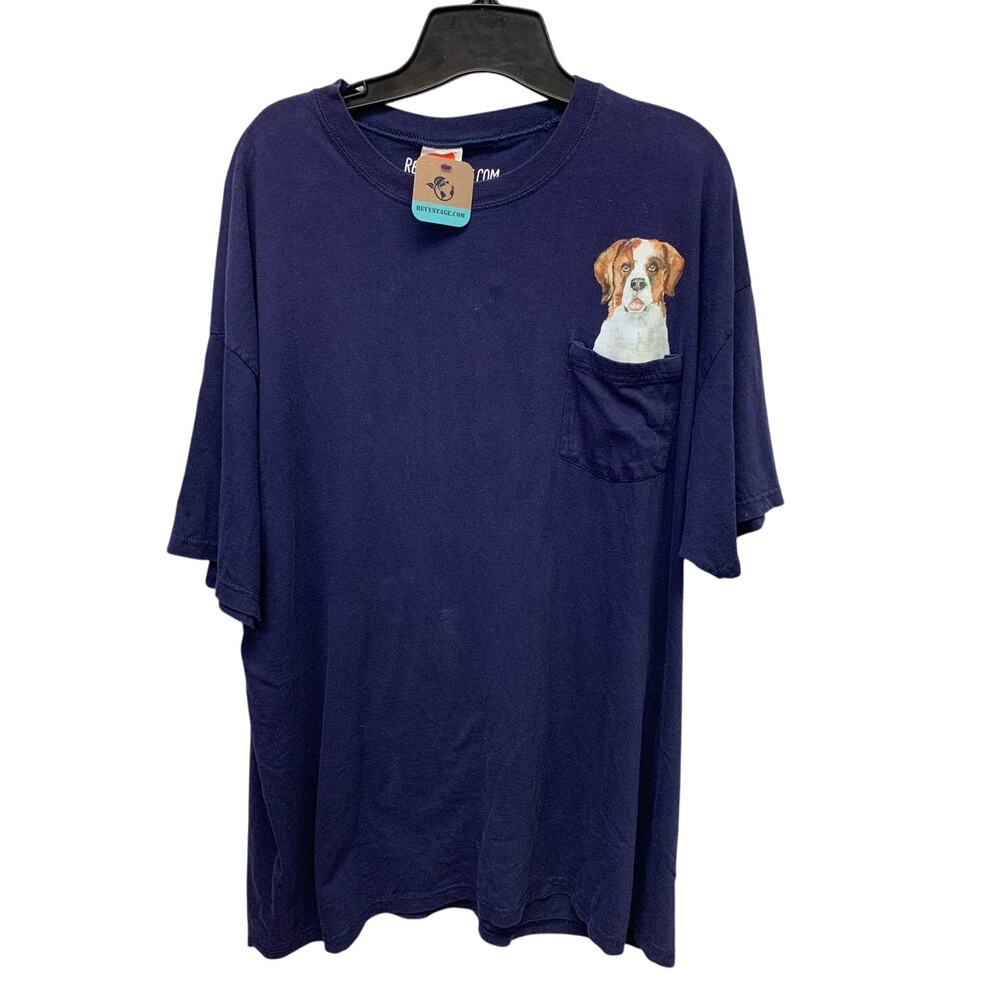 Hand Printed Upcycled XL St Bernard Puppy Dog 100% Cotton Crew Neck Tee Shirt